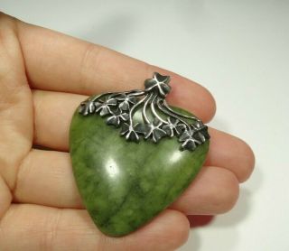 Vintage Ireland Green Connemara Marble Heart Pendant Sterling Silver 925