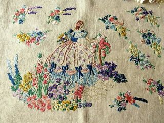 Vintage Hand Embroidered Picture Panel / Crinoline Lady/ Detailed Work