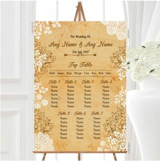 Shabby Chic Rustic Vintage Lace Personalised Wedding Seating Table Plan