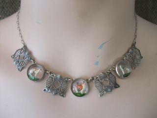 Vintage Intaglio Glass Reverse Painted Essex Crystal Necklace - Dogs