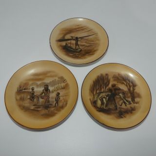 Vintage Australian Studio Art Pottery Brownie Downing ? Aboriginal Plate Set