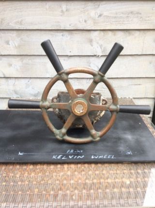 Vintage / Antique Kelvin Boat Ship Wheel.  As Found Wheel Spinning.