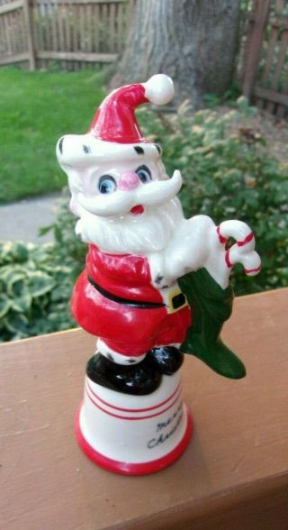Vintage Mcm Christmas Kreiss Japan? Santa Claus On Bell Figurine Sock Candycanes