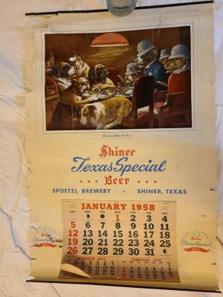 Vintage Shiner Texas Special Beer 1958 Calendar Sign Spoetzel Brewery Read