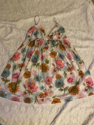 Vtg Trillium Mcm Floral Hippie Boho Nylon Babydoll Short Nightgown Floral 32/s