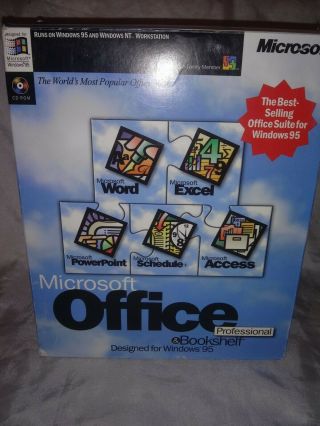 Vintage Microsoft Office 95 Professional And Bookshelf Cd Rom Boxed Complete