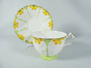 Vintage Art Deco Aynsley Bone China Teacup Duo Cup Saucer Set Orange Green 5103