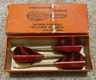 Vintage Farebrother Screw Thread Feather Flight Darts Wood Brass Tip