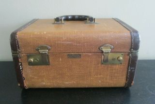 Vintage J C Higgins Luggage Brown Tweed Train Case Travel Cosmetic Suitcase Deco