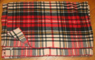 Vintage Ll Bean Plaid Wool Camp Blanket 72 " X 88 " Outdoor Camping Red & Green