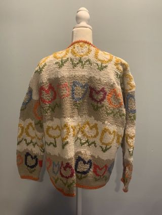 Vintage Amano Chunky Hand Knit Cardigan Sweater Womens Size Small Medium Flowers