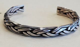 Vintage Sterling Silver Heavy Braided Twisted Solid 5.  5 " Cuff Bracelet 30 Grams