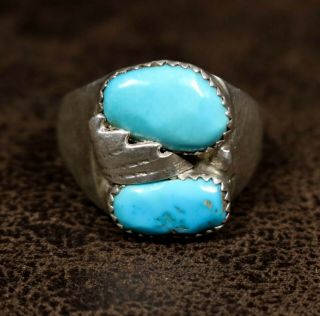 Vintage Navajo 2 Sleeping Beauty Turquoise Silver Ring Sz 11