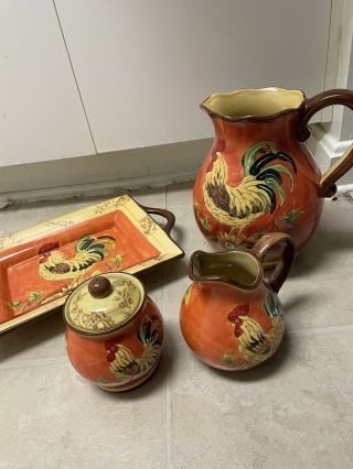 Vintage Ceramic Sugar And Creamer Set With Water Pitcher
