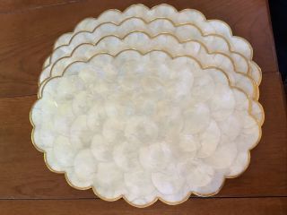 Mid Century Vintage Set Of 4 Capiz Shell Glazed Oval Placemats 18 X 12 Tropical