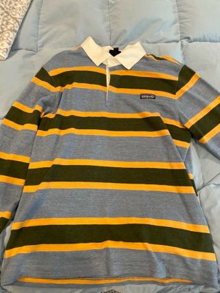 Patagonia Vintage Insired Stripes Long Sleeve Rugby Polo Shirt Size Medium