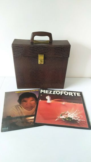 12 " Lp Vintage Vinyl Record Storage Box Faux Crocodile Case 1970s Retro Vgc