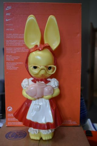 Vintage Knickerbocker Hard Plastic Girl Bunny Rabbit Bank