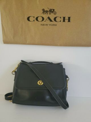 Coach Vintage Black Leather Court Satchel Shoulder Handbag D89p - 9870