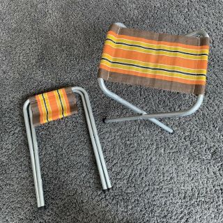 2 x Vintage Striped Folding Metal Camping Stool/Chair Caravan VW Fishing 2