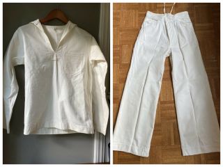 Vintage U.  S.  Navy Military White Crackerjack Set Uniform Pants And Top Wwi?