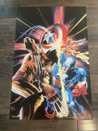 Vintage Wolverine Vs Captain America Poster Marvel Comics 1990 35x23