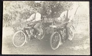 Vintage Real Photo Postcard Twins Motorcycle Bike Indian Rppc Winchester￼ Oh