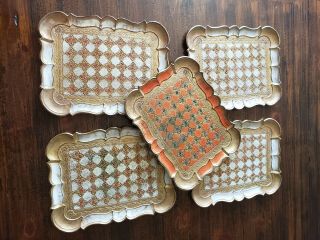 Vintage Italian Florentine Toleware Gold Gilt Trays - Made In Italy