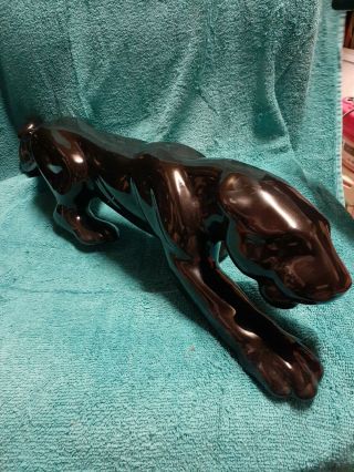 Vtg Royal Haeger Black Panther Stalking Glossy Ceramic 23 " 90s Art Deco