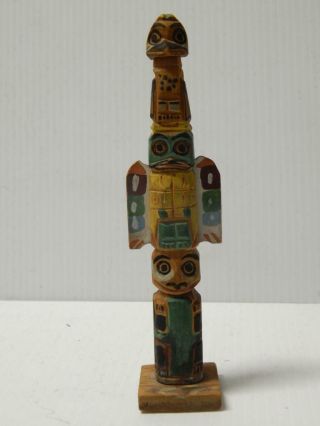 Vintage Alaska Canada Indian Hand Carved Wood Totem Pole Orig Tags - Granville
