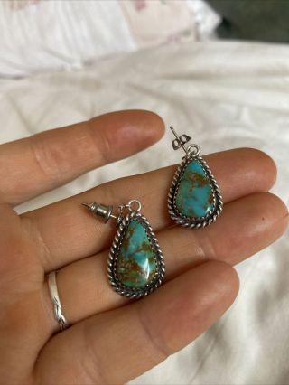 Vintage Navajo Sterling Silver Blue Green Turquoise Earrings