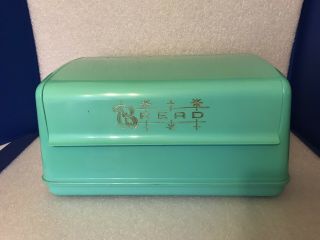 Vintage Mcm Lustro - Ware Bread Box Turquoise Blue Green Atomic Stars Plastic 50 