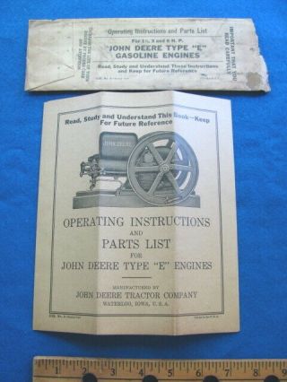 Vintage 1930 John Deere Type “e” Stationary Engine Brochure W/ Orig.  Envelope