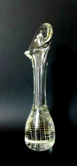 Vtg.  Carl Erickson Glass - 11 " Clear Controlled Bubble Vase - Signed