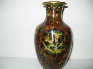Vintage Chinese Japanese Cloisonné Enamel Brass Vase Floral Design
