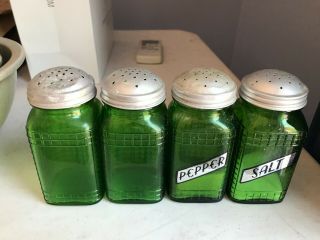 Vintage Depression Owens Illinois Forest Green Hoosier Spice Jar/ Shakers