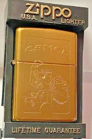 Vintage 1996 Zippo Etched Camel Pool Player Two Sided Zippo Lighter Unfired