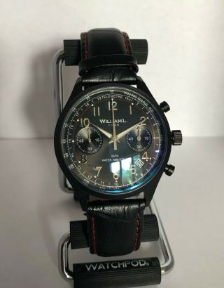 William L.  1985 Watch - Vintage Style Chronograph - Black With Black Dial