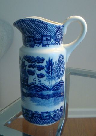 Vintage Japan Blue Willow Pitcher 9 " Tall.  No Chips,  Cracks,  Crazing Or Repairs.
