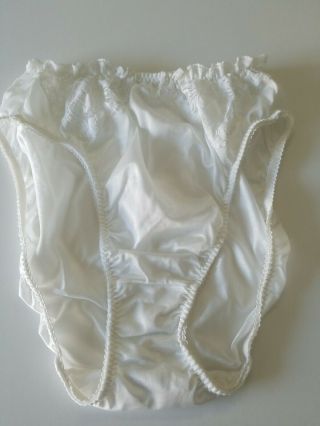 Vintage 90s Olga High Cut White Nylon Panties Medium Lace Accents