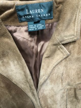 Vintage Ralph Lauren Suede Leather Tan Jacket Blazer Women’s Size Large