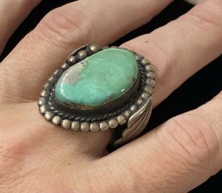 Vintage Old Pawn Navajo Sterling Silver Turquoise Ring Sz 10.  5