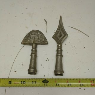 Rare And Unusual 2 Vintage Brass Flagpole / Guidon Spear Finial Flag Top