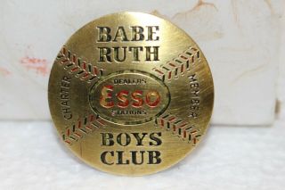 Vintage Esso Babe Ruth Baseball Boy Club Gas Station Metal Pinback Pin Back Sign