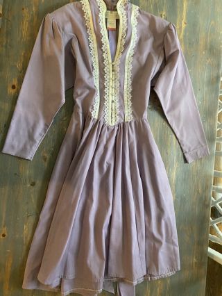 Vintage Gunne Sax Lavender Prairie Dress Cotton Lace Trim Sz 7 Womens 1970s