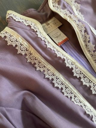Vintage GUNNE SAX Lavender Prairie Dress Cotton Lace Trim sz 7 Womens 1970s 2
