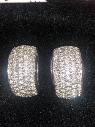 Vtg Christian Dior Silver Tone Pave Clear Rhinestones Clip On Earrings