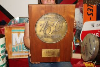 Vintage John Deere Farm Tractor 50 Year Award Plaque 20 " Cast Brass Metal Sign