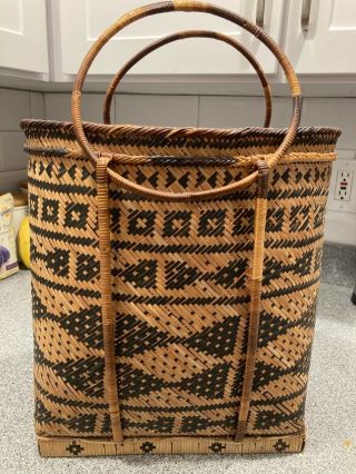 Vintage Woven 2 Color Wicker Basket With Handles