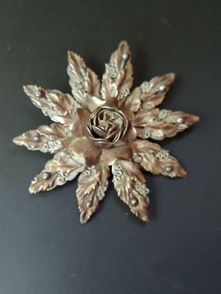Vtg 14k Gold Over Sterling Silver Flower Brooch Signed Hobe